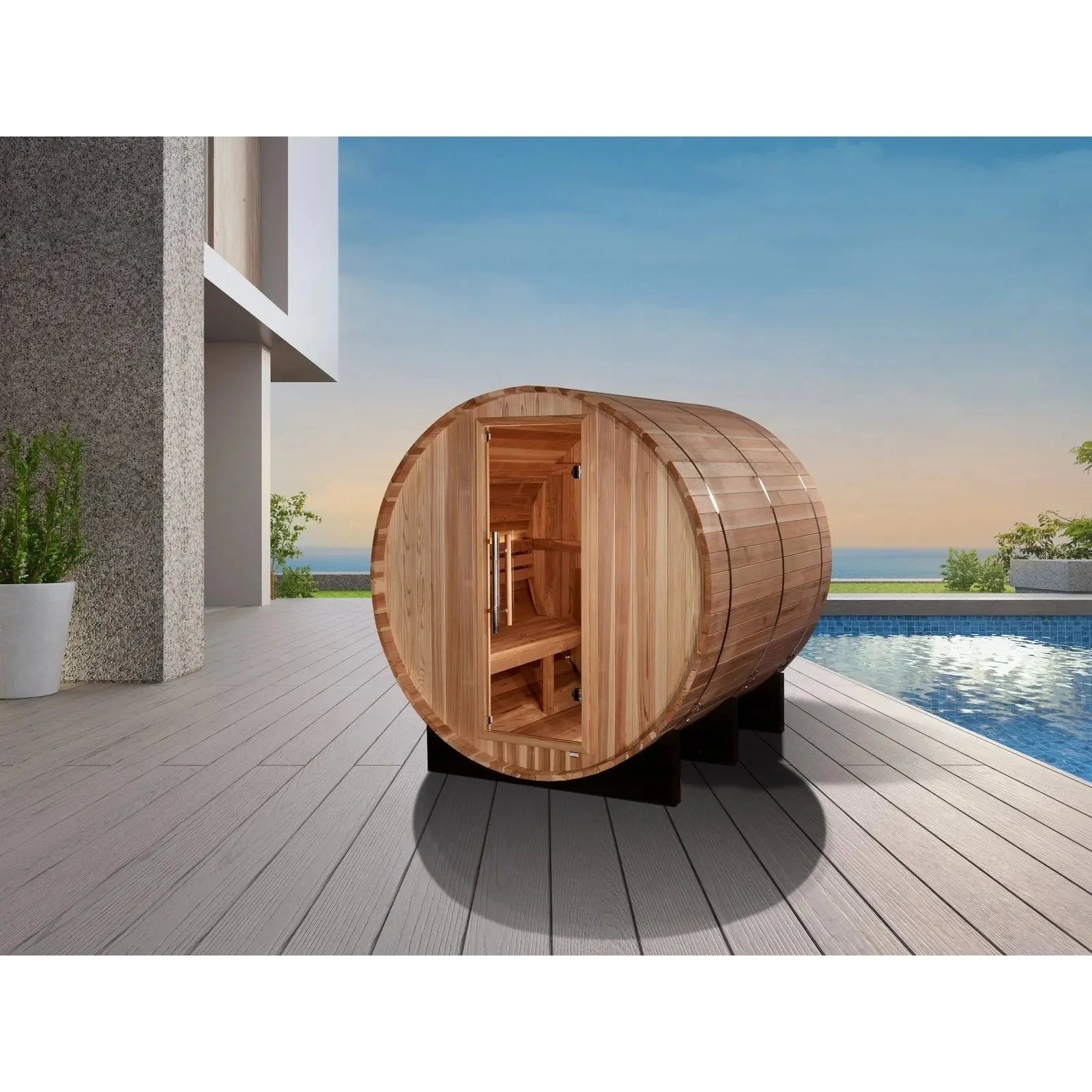 Golden Designs "Arosa" 4 Person Barrel Traditional Sauna GDI-B004-01-Golden Designs-HQ Sauna