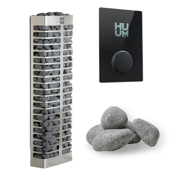 HUUM STEEL Mini Series 3.5kW Sauna Heater Package-HUUM-UKU WiFi Glass-HQ Sauna