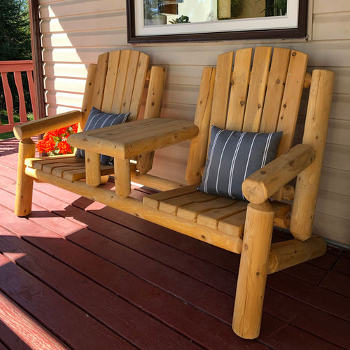 Dundalk LeisureCraft Adirondack Log Gossip Bench with Table L234