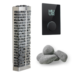 HUUM STEEL Mini Series 3.5kW Sauna Heater Package-HUUM-UKU WiFi Glass-HQ Sauna