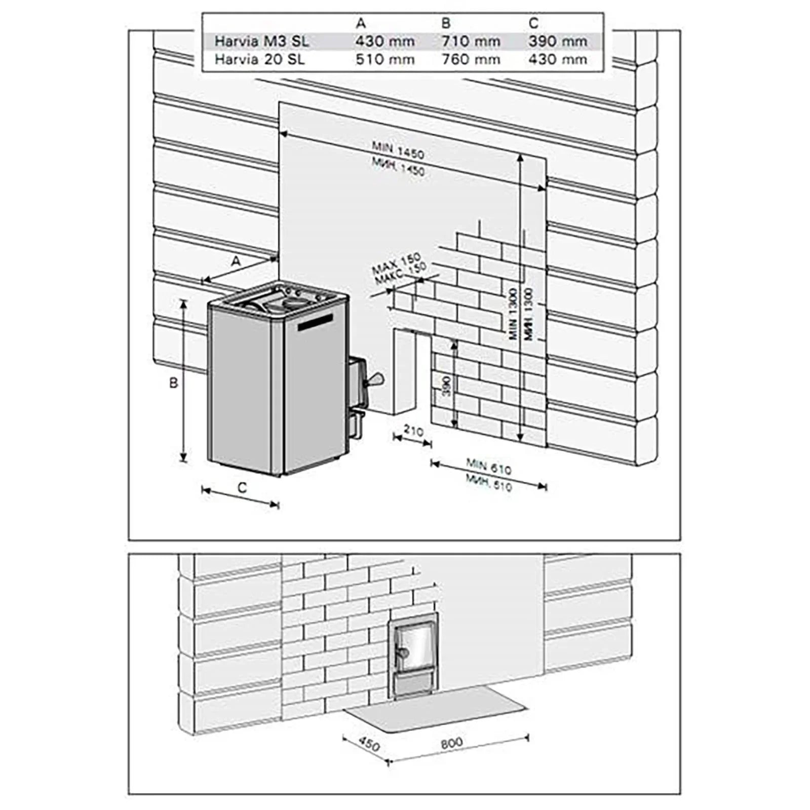 Harvia M3 SL Wood-Burning Sauna Stove w/ Exterior Feed-Harvia-HQ Sauna