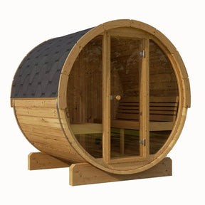 SaunaLife Model E7G 4 Person Barrel Sauna w/ Glass Front-SaunaLife-HQ Sauna